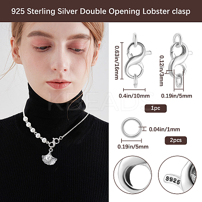 1Pc Rhodium Plated 925 Sterling Silver Double Opening Lobster Claw Clasps DIY-BBC0001-92A-1