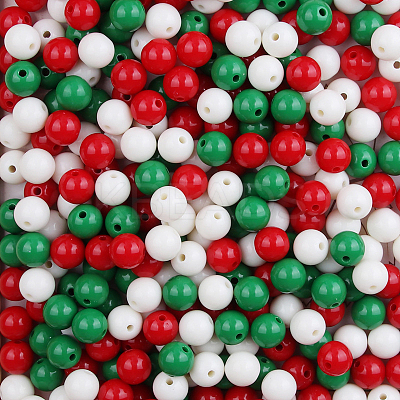 3 Colors Red Green White Christmas Themed Opaque Acrylic Beads XMAS-PW0001-208A-1