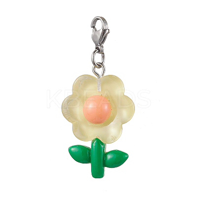 Translucent Resin Flower Pendant Decorations HJEW-JM01891-1