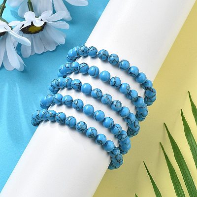Synthetic Turquoise Jasper Bead Stretch Bracelets X-BJEW-K212-B-022-1