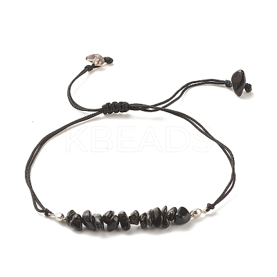 Natural Obsidian Chips Braided Bead Bracelet X-BJEW-JB08019-08-1