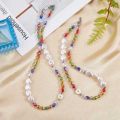 3Pcs Natural Shell & Plastic Pearl Flower & Glass Beaded Necklaces and Stretch Bracelet Set SJEW-SW00010-05-1