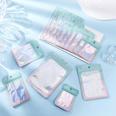 50Pcs 5 Styles Rectangle Glitter Holographic PVC Resealable Packaging Bags ABAG-FP0001-06A-1