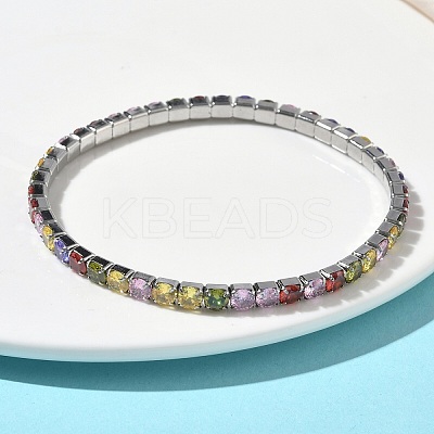 304 Stainless Steel Micro Pave Colorful Cubic Zirconia Tennis Bracelets for Women BJEW-G779-02P-1
