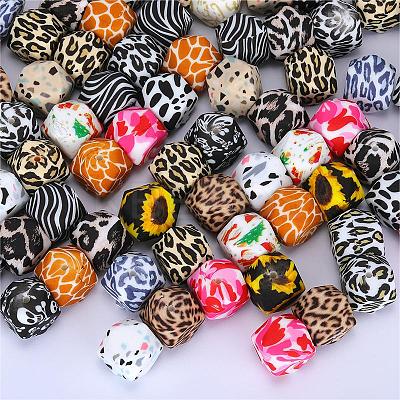 Colorful Pattern Printed Silicone Focal Beads LS-SI-JX0022A-18-1