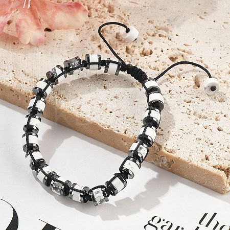 Adjustable Natural Howlite and Non-magnetic Synthetic Hematite Braided Bead Bracelets BJEW-Z090-01O-1