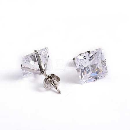 Square Cubic Zirconia Stud Earrings EJEW-H306-09P-6mm-1