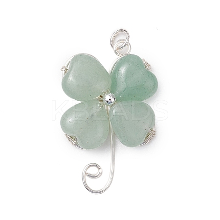 Natural Green Aventurine Copper Wire Wrapped Shamrock Pendants PALLOY-JF02970-01-1