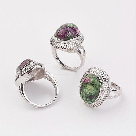 Natural Ruby in Zoisite Finger Rings RJEW-P122-19-1
