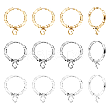 12Pcs 3 Colors 201 Stainless Steel Huggie Hoop Earring Findings STAS-UN0057-49-1