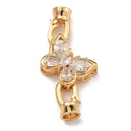 Brass Micro Pave Clear Cubic Zirconia Fold Over Clasps KK-U037-11G-02-1