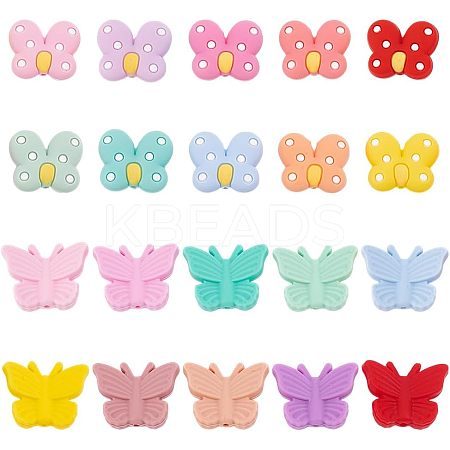 20Pcs 20 Styles Butterfly Food Grade Eco-Friendly Silicone Focal Beads SIL-PH0001-34-1