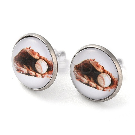 Sport Balls Glass & 304 Stainless Steel Stud Earrings for Women EJEW-H005-01P-06-1