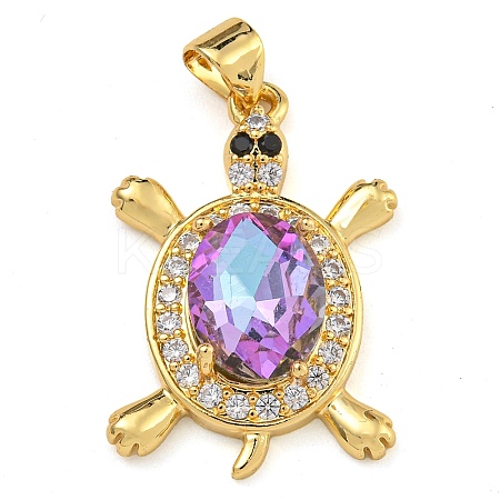 Tortoise Rack Plating Brass Micro Pave Cubic Zirconia Charms KK-G513-78A-06G-1