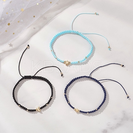 3Pcs Brass Beads Braided Bead Bracelets for Women BJEW-JB13223-1