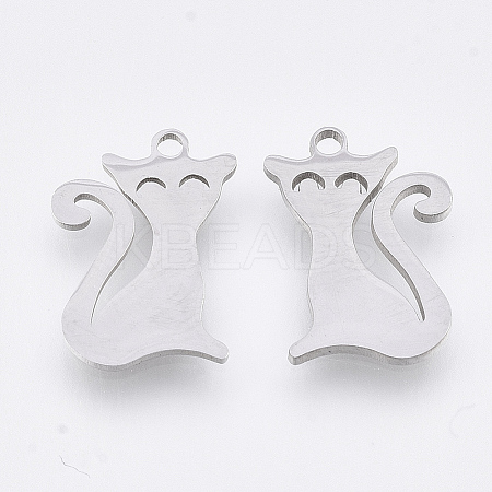 Non-Tarnish 201 Stainless Steel Kitten Pendants LS-STAS-T044-118P-1