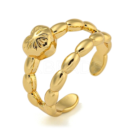 Heart Brass Double Layer Open Cuff Rings for Women RJEW-Z050-10G-1