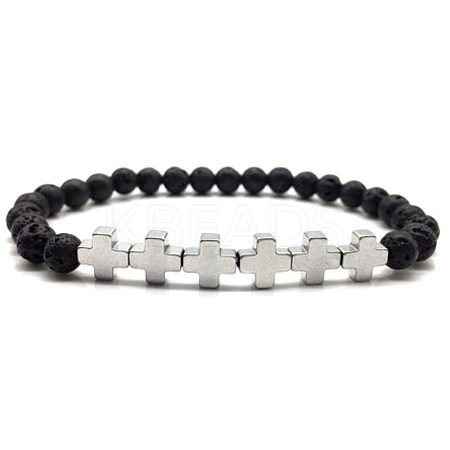 6mm Round Natural Lava Rock Beaded Stretch Bracelets MB0554-3-1