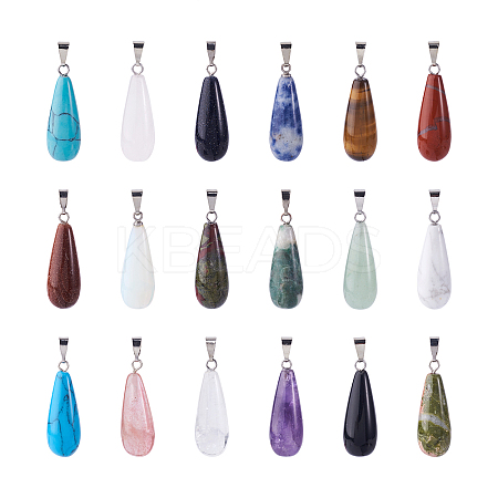 18Pcs 18 Style Natural & Synthetic Gemstone Pendants G-KS0001-13-1