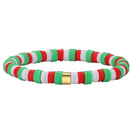 Polymer Clay Heishi Surfer Stretch Bracelet with 304 Stainless Steel Beaded BJEW-SW00115-04-1