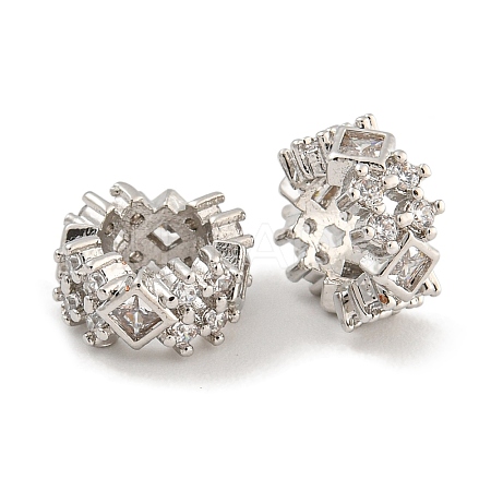 Brass Micro Pave Clear Cubic Zirconia Rondelle European Beads KK-U030-05P-1