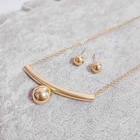 Round 304 Stainless Steel Stud Earrings & Pendant Necklaces Sets FS-WG95951-17-1