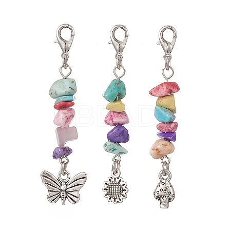 3Pcs 3 Styles Tibetan Style Alloy Pendant Decorations HJEW-CJ0001-13C-1