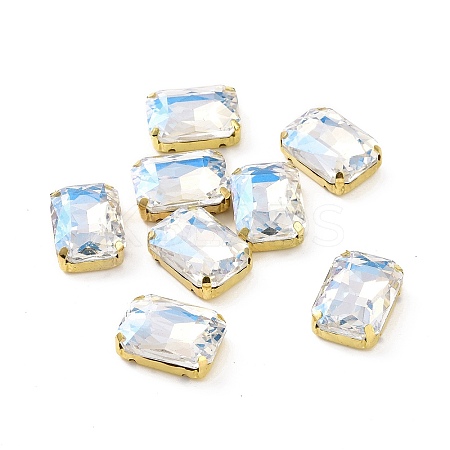 Rectangle Octagon Shape Sew on Glass Rhinestone DIY-E062-01G-04-1