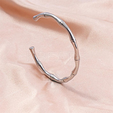 Vintage Bamboo Joint 304 Stainless Steel Cuff Bangles for Women VE9948-1-1