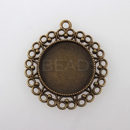 Vintage Tibetan Style Alloy Flower Pendant Cabochon Bezel Settings TIBEP-M018-118AB-NF-1