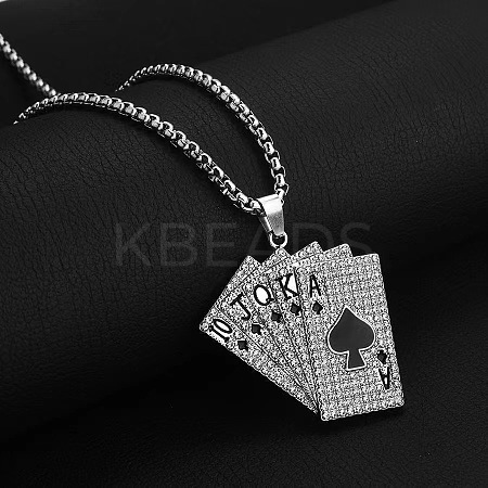 Alloy Full Crystal Rhinestone Playing Cards Pendant Necklaces LS-NJEW-R001-01P-02-1