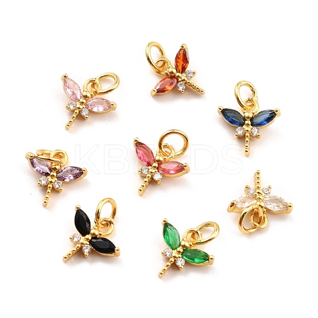 Brass Micro Pave Cubic Zirconia Charms KK-A156-07G-RS-1