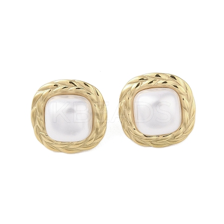 Square 316 Surgical Stainless Steel & CCB Imitation Pearl Stud Earrings for Women LS-STAS-B063-02G-1