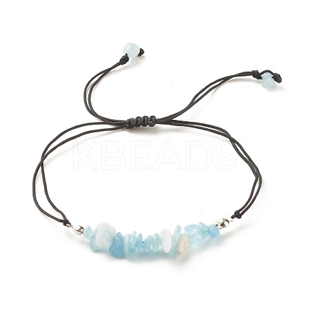 Natural Aquamarine Chips Braided Bead Bracelet BJEW-JB08019-10-1