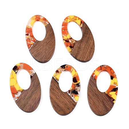 Transparent Resin and Walnut Wood Pendants RESI-T057-02M-1