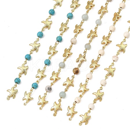3Pcs 3 Styles Ocean Synthetic Turquoise & Natural Flower Amazonite & Synthetic Turquoise & 304 Stainless Steel Starfish Handmade Beads Chains AJEW-JB01655-03-1
