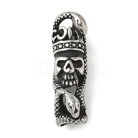 304 Stainless Steel Snake Wrapped Skull Connector Charms STAS-Z147-13AS-1