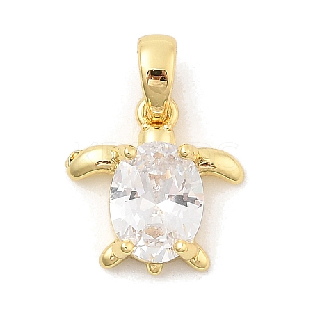 Rack Plating Leaf Brass Clear Cubic Zirconia Pendants KK-S407-13G-A-1