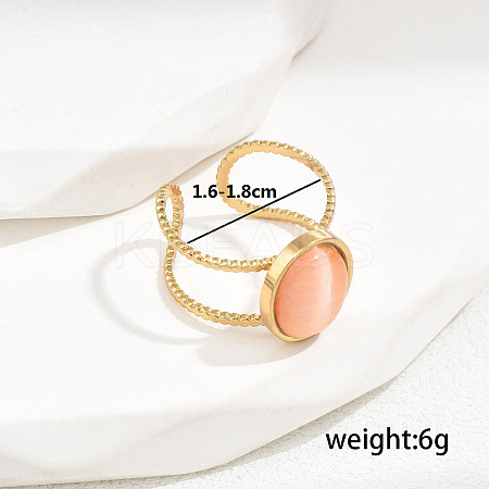 Stylish 201 Stainless Steel Cat Eye Oval Open Cuff Ring for Women Vacation Gift TD2931-1-1