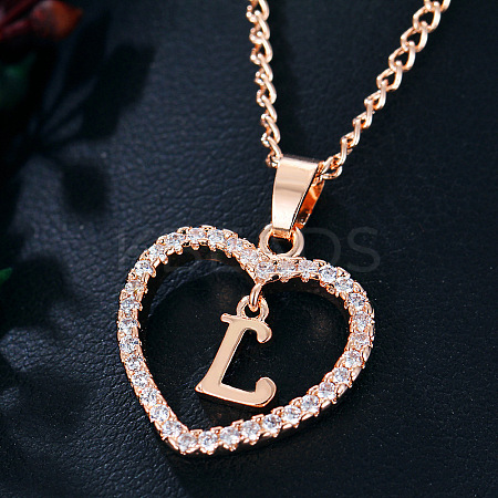 Alloy Crystal Rhinestone Heart with Initial Pendant Necklaces WGD4CFD-12-1