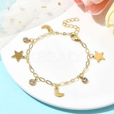 304 Stainless Steel Cable Chain Charm Bracelets for Women BJEW-JB11363-1