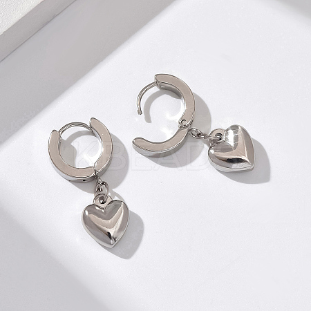 Fashionable Classic 201 Stainless Steel Heart Hoop Earrings OV8243-1