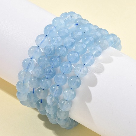 Natural Aquamarine Round Bead Stretch Bracelets for Men Women BJEW-U034-01C-04-1