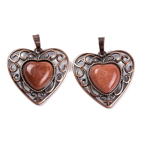 Synthetic Goldstone Peach Love Heart Pendants G-G158-01-17-1
