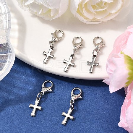 Cross 304 Stainless Steel Pendant Decorations HJEW-JM03574-S-1