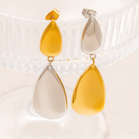 304 Stainless Steel Two Tone Dangle Stud Earrings EJEW-M104-01A-PG-1