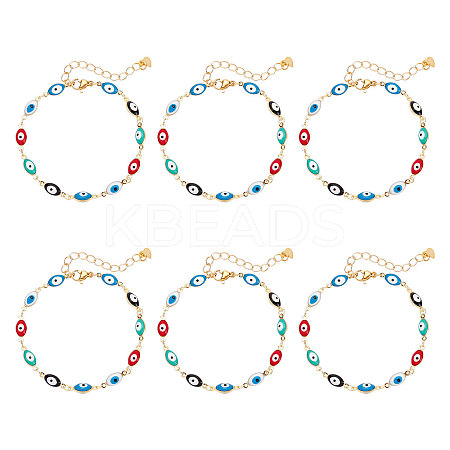 Brass Enamel Evil Eye Link Bracelets BJEW-NB0001-03-1