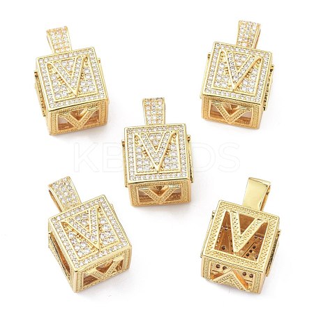 Alphabet Brass Micro Pave Clear Cubic Zirconia Pendants ZIRC-O045-01G-V-1