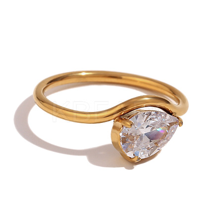 304 Stainless Steel with Clear Cubic Zirconia Finger Rings FS-WGBB24B-01-1