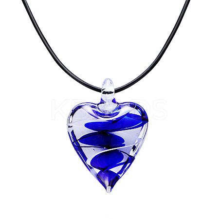 Glass Heart Pendant Black Waxed Cord Necklaces for Women FS-WG555DD-03-1